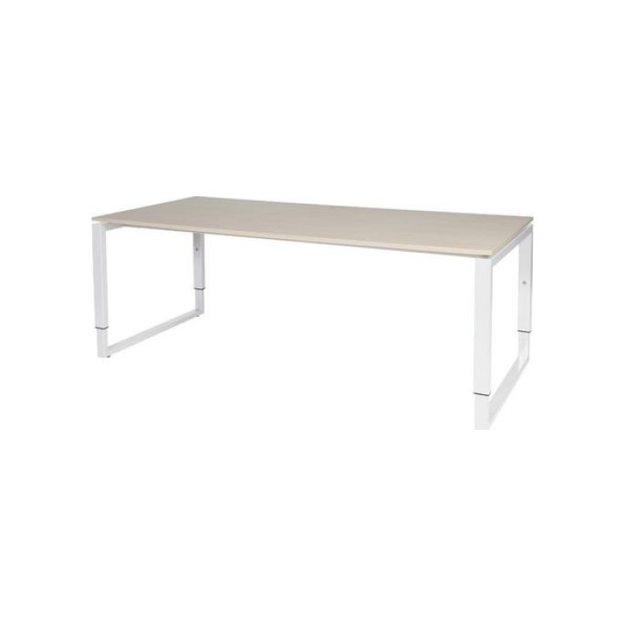 Stretto Plus Verstelbaar Bureau 200 x 90 cm Licht Eiken Blad Witte Poten