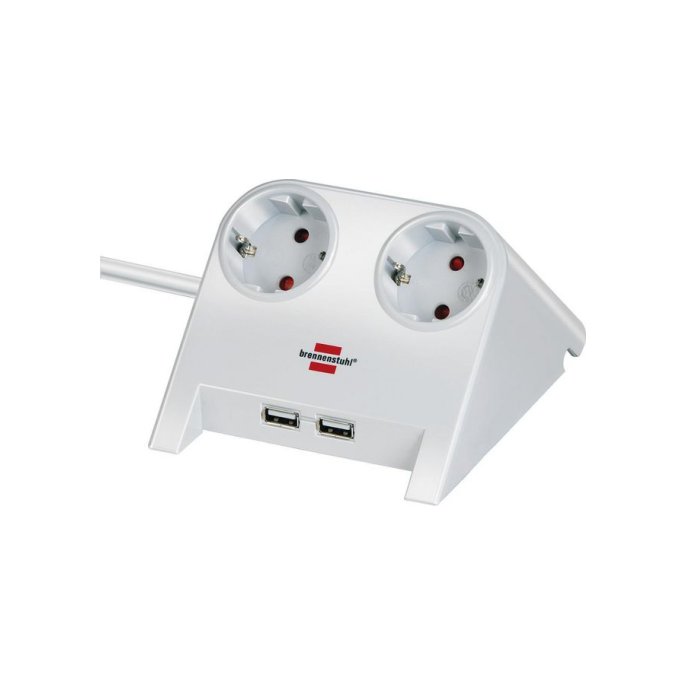 brennenstuhl Desktop-Power Stekkerdoos. 2-voudig met 2 x USB. Wit