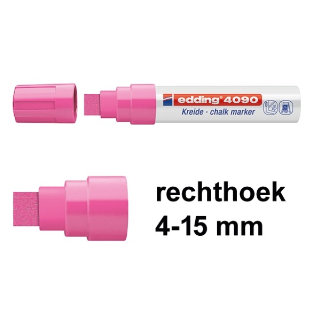 edding 4090 krijtstift beitelvormige punt 4 - 15 mm neonroze (doos 5 stuks)