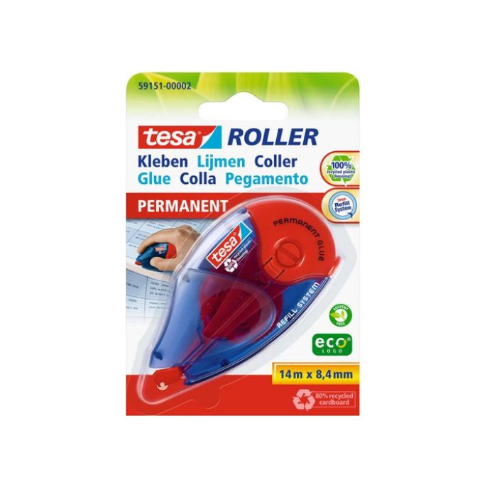 tesa® Permanente ecoLogo Lijmroller. Navulbaar. 8.4 mm x 14 m (pak 5 stuks)