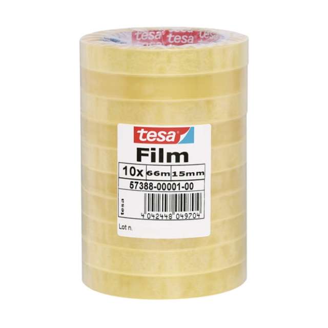 tesa® Standaard plakband 15 mm x 66 m Asgat 76 mm (pak 10 x 66 meter)